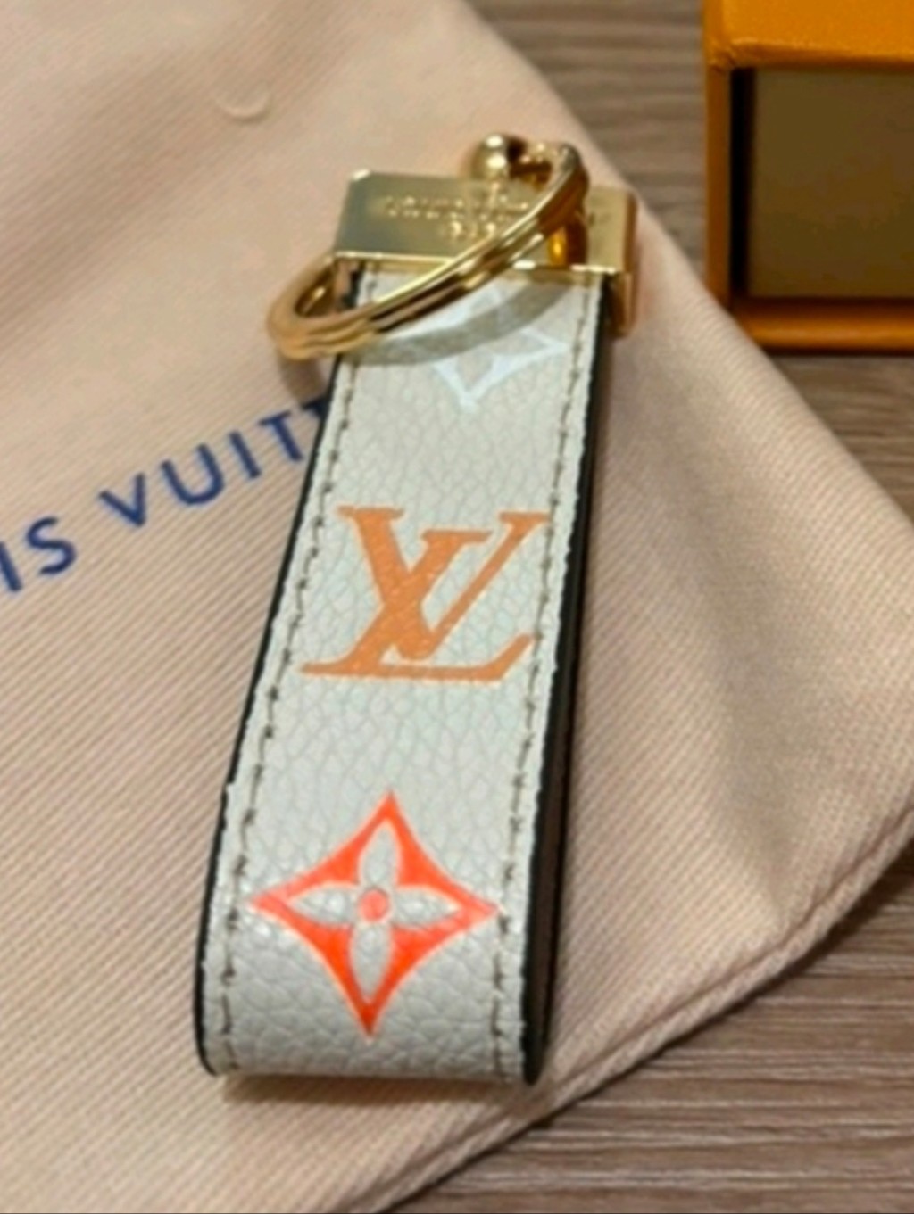 W/Box White Monogram Key Chain Strap